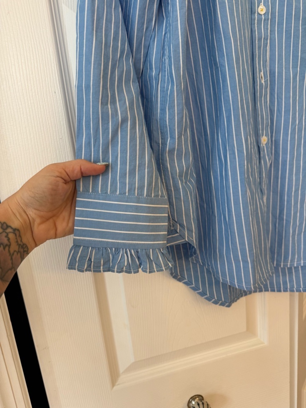 KERRI ROSENTHAL MIA STRIPED RUFFLE SHIRT NWOT M - Picture 6 of 11